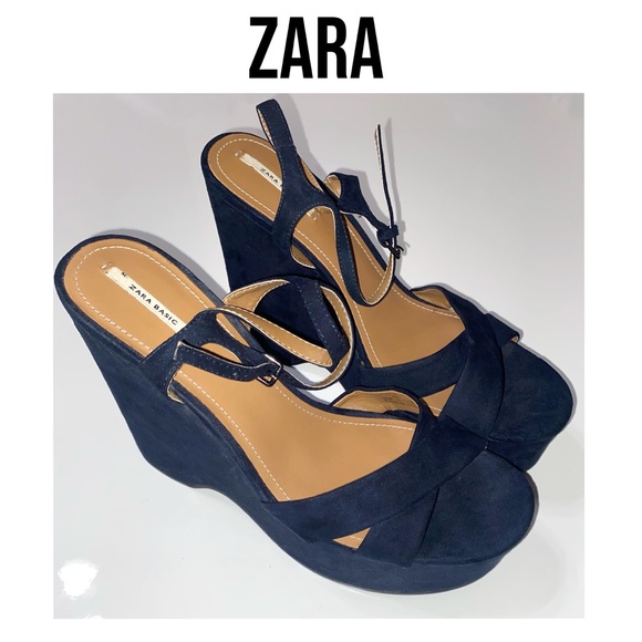ZARA Suede Navy platform sandals